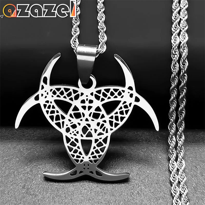 Triple Moon Goddess Hollow Pendant Necklace for Women Men Stainless Steel Silver Color Hip Hop Necklaces Jewelry Gifts N8242S08