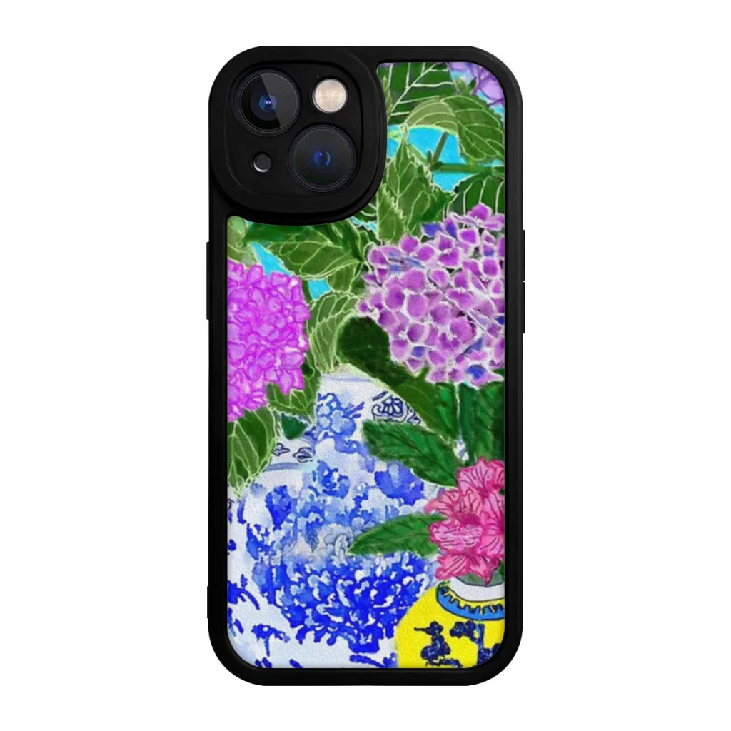 Phone Case For iPhone 15 Pro Max Silicone Shell Hydrangea in chinoiserie jars