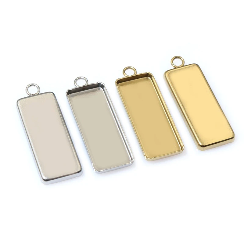 5-10pcs Rectangle Pendant Cabochon Base Blank Setting Tray Stainless Steel DIY Jewelry Making Accessories for Necklace Earrings