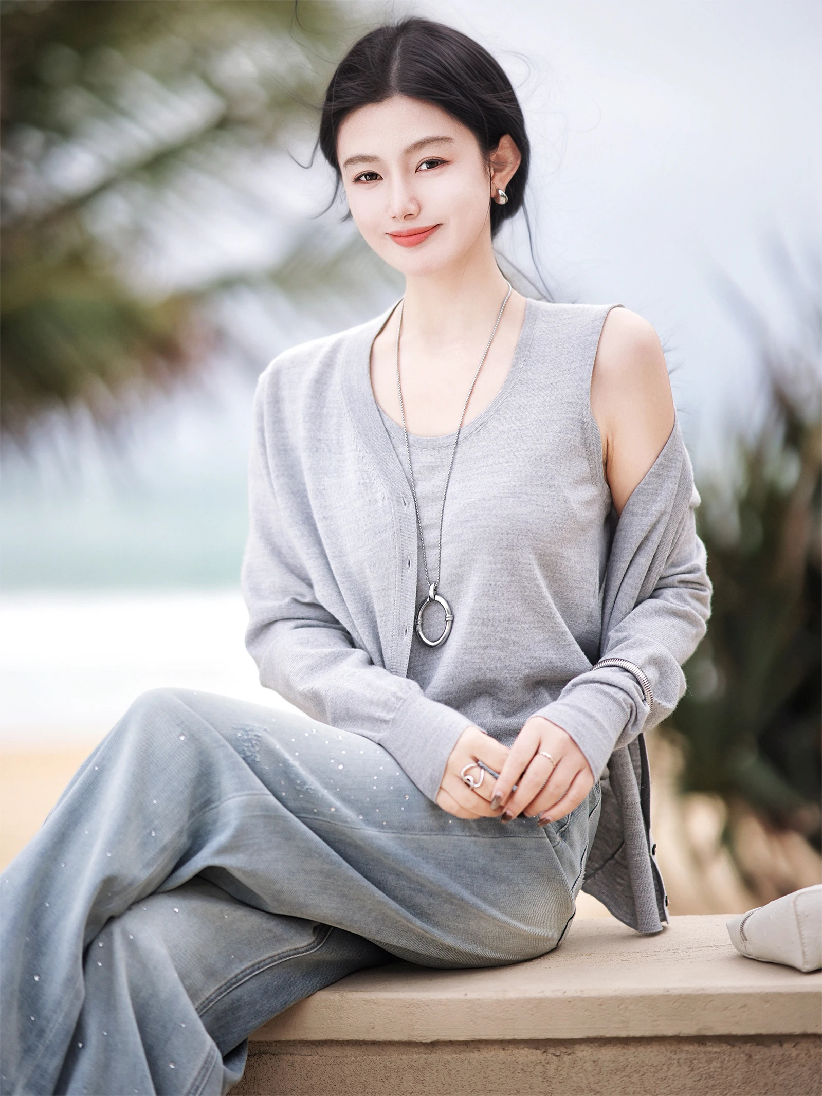 

Комплект из 100% шерсти Zhao Daxi: Мягкий вязаный костюм-двойка для офиса, однотонный, весенняя коллекция, стандартная длина