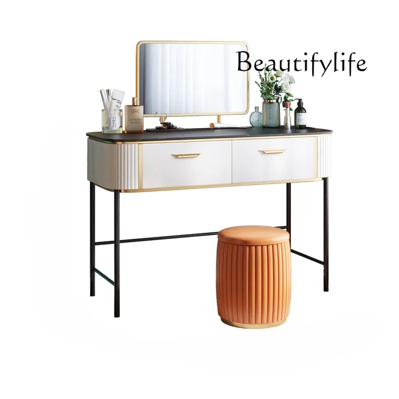 

Italian Light Luxury Dressing Table Modern Imported Stone Plate Makeup Table with Storage Dresser