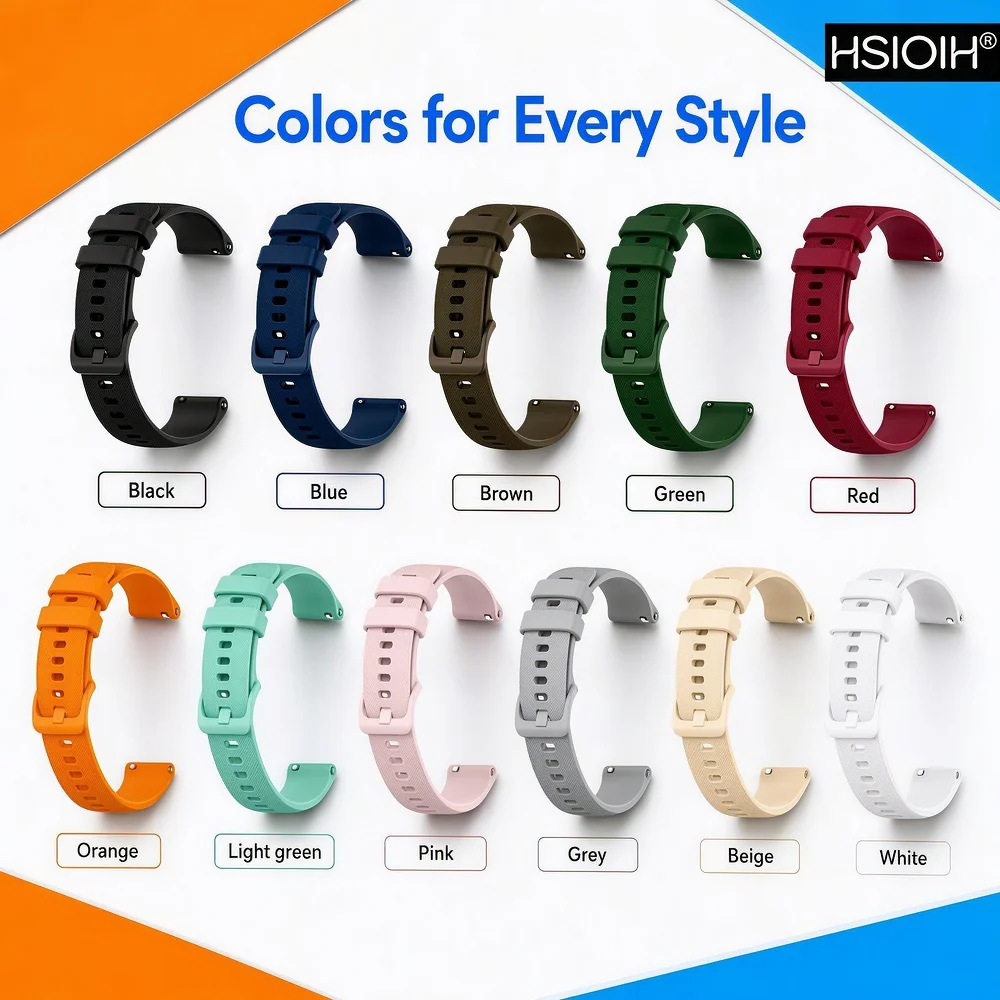 Silicone Quick Release Wristband Width 16mm 18mm 20mm 22mm SportsWatch Band Bracelet for Smartwatch Luxury Watch Replacement