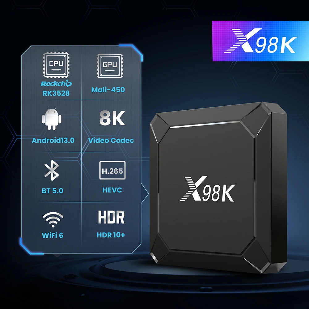 Android 13 TV Box X98K Rockchip RK3528 4GB 32GB WIFI6 BT 5.0 8K Video Decode Media Player 4K HDR 2GB 16GB TV Set Top Box