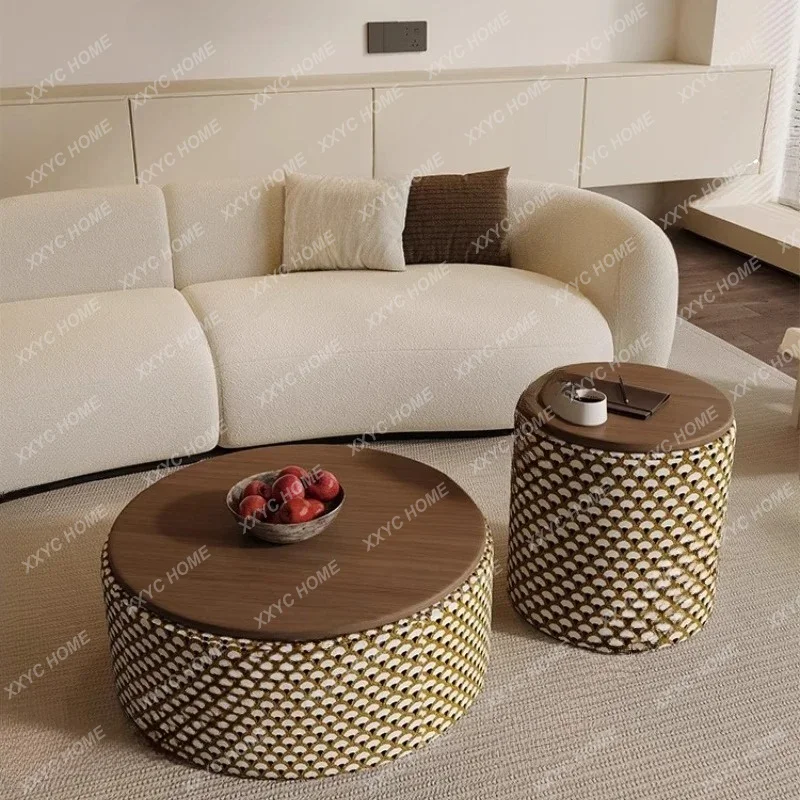 

MRound coffee table, living room, household small apartment, high-end sense jacquard, personalized creative size combination