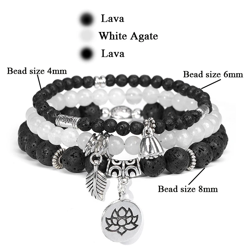 Männer Stein Armband Set Multi-schicht Schwarz Vulkanischen Holz Perlen Elastische Armband Viking Homme Pulsera Hombre Hip-Hop Punk schmuck