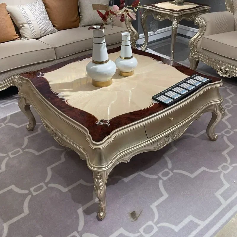 for American Retro Small Apartment Storage Tea Table Simple Household Living Room Fully Equipped Champagne Gold Solid Wood