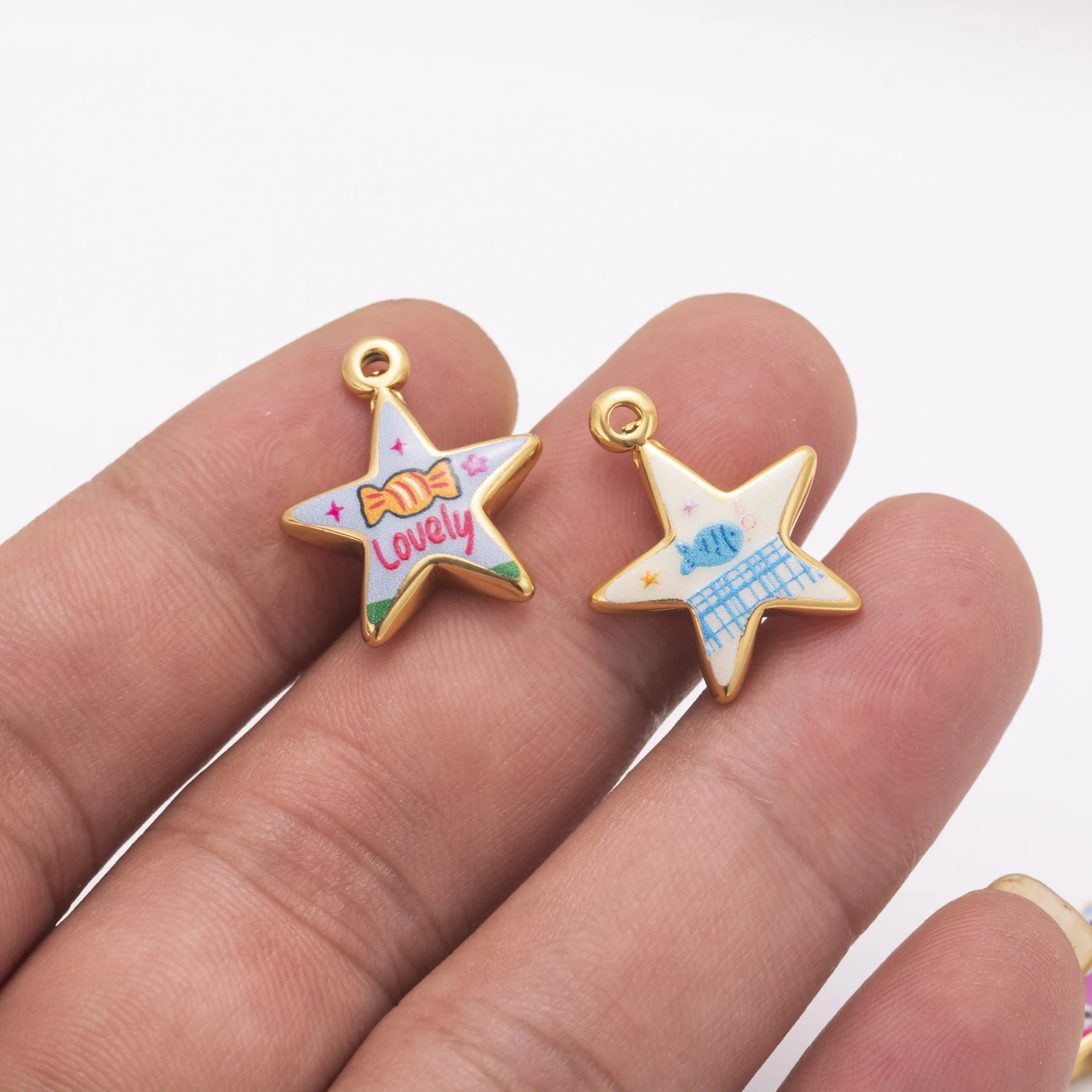 5pcs/lot Stainless Steel Star Charms Bear Dog Cake Candy Cute Pendants For DIY Necklace Bracelet Jewelry Making Accessories