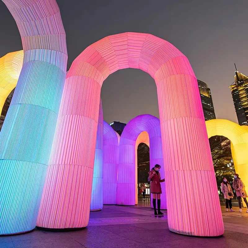Customized Outdoor Inflatable Luminous U Shaped Rainbow Arched Color Changing Decorative Gas Model Light