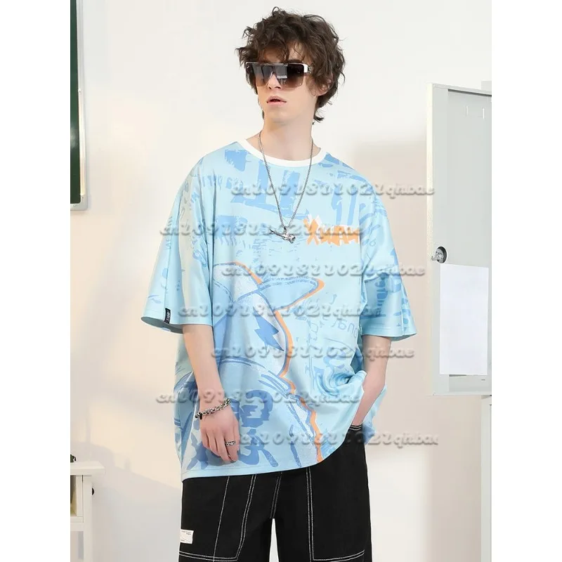 

New Space Themed Round Neck Cartoon 3D Printed Loose and Breathable Quick Drying T-shirt for Couples in Summer