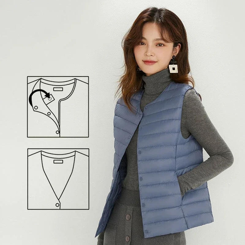 Women's Ultra Light Down Vest Women Two Ways Waistcoat Portable Warm Sleeveless Winter Liner Women Sleeveless Puffer Vest