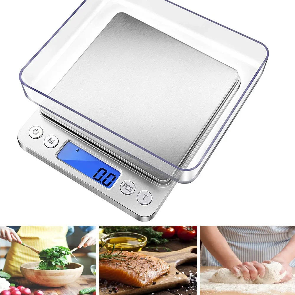 NEW Portable Electronic Food Scales 3000g/0.1g Postal Kitchen Jewelry Weight Balance Digital Scale 500g 0.01 Precision Scale