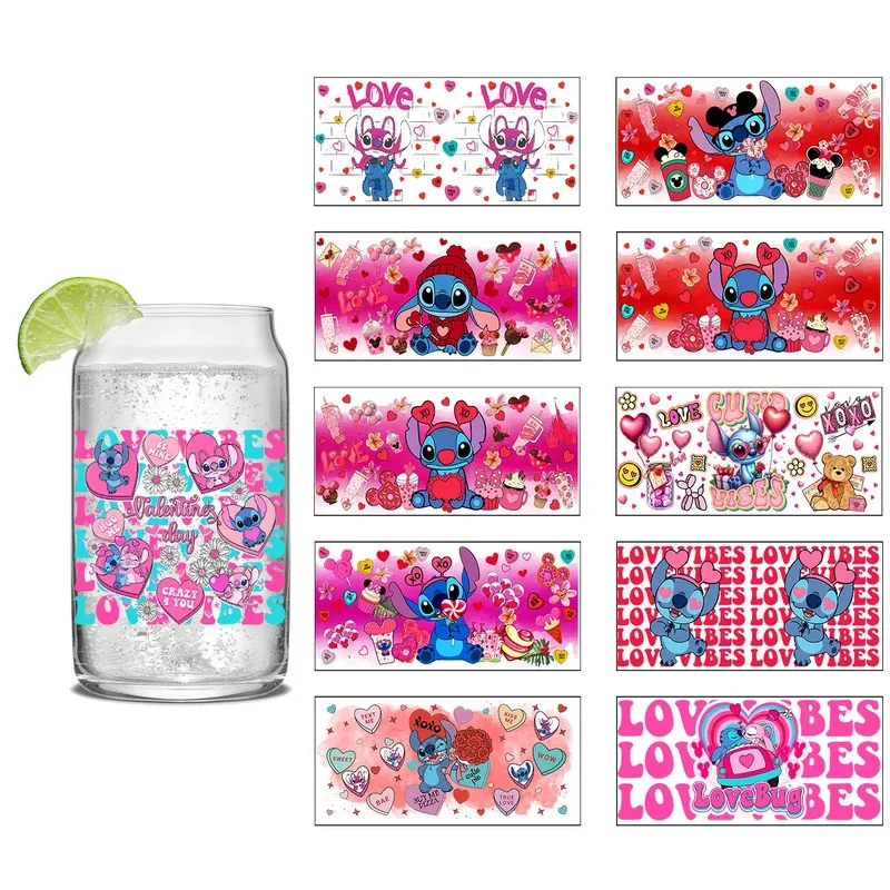 

Cute Stitch Cartoon Series easy peel waterproof DIY Decals 3D transfers uvdtf tumbler stickers 16oz uv dtf cup wraps for Glasses