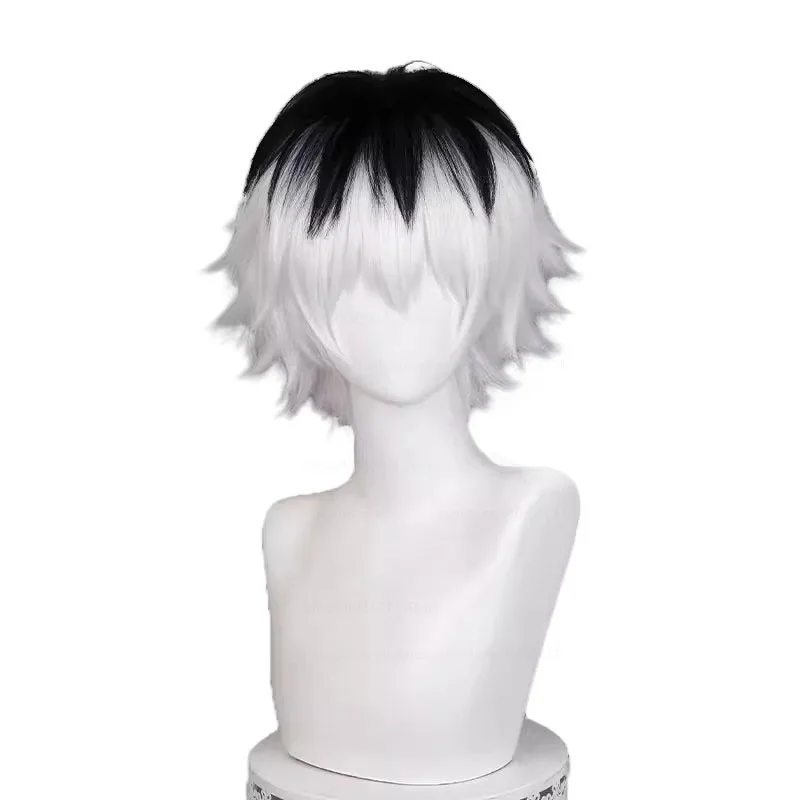 Anime Sasaki Haise Cosplay Wig 30cm White Mixed Black Short Heat Resistant Synthetic Hair+Wig Cap