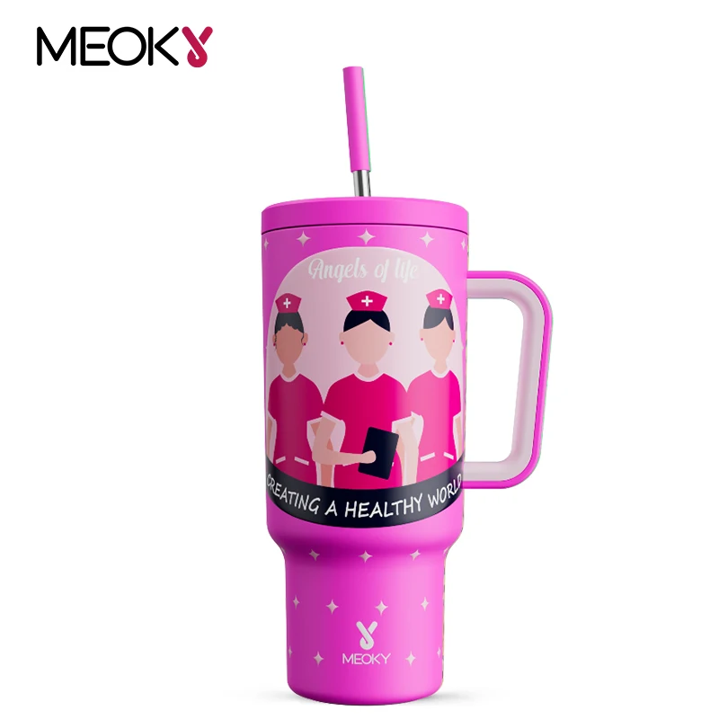 

Meoky 40oz Insulated Mug Stainless Steel Tumbler with Handle Straw for Nurse’s Day Long-Lasting Temperature Retention Travel Cup