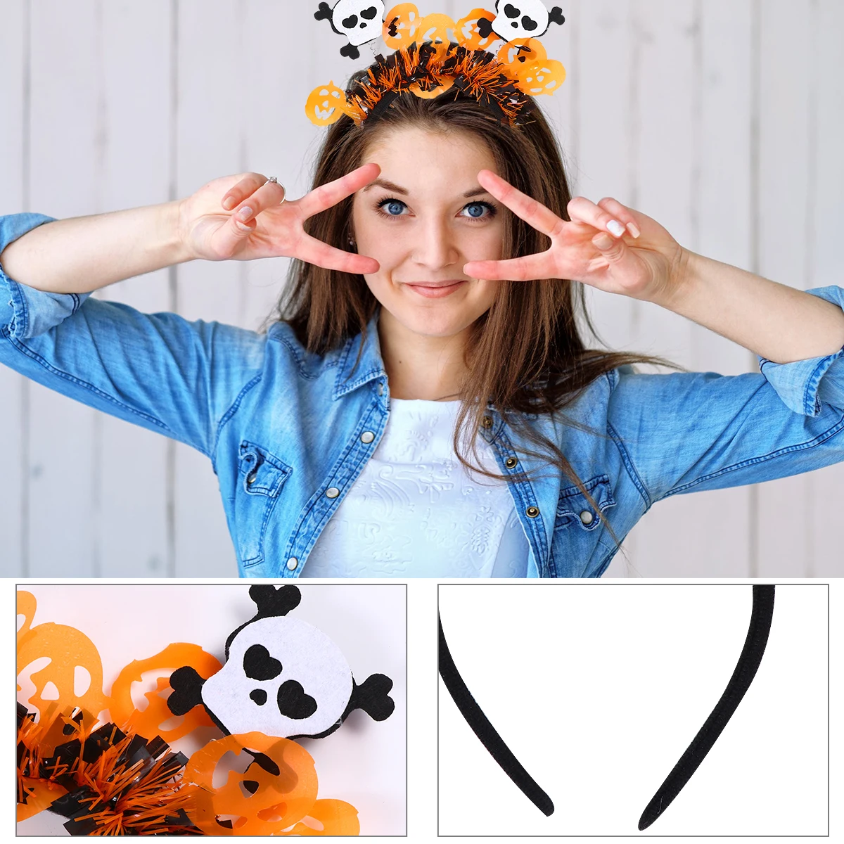 

3pcs Halloween Pumpkin Headband Accessories Premium Plastic Polyester Durable Cool Appearance Eye Catching Party Creative