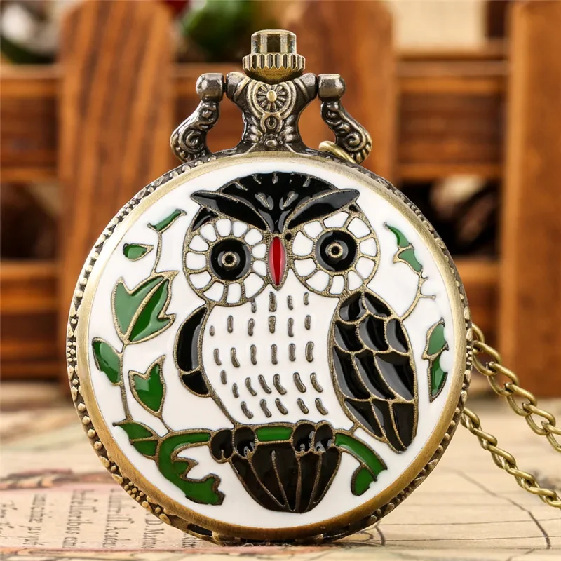 Old Fashion Lovely Owl Design Pocket Watch Cute Animal Theme Quartz Pocket Watch for Men Women Pendant Clock with Sweater Chain