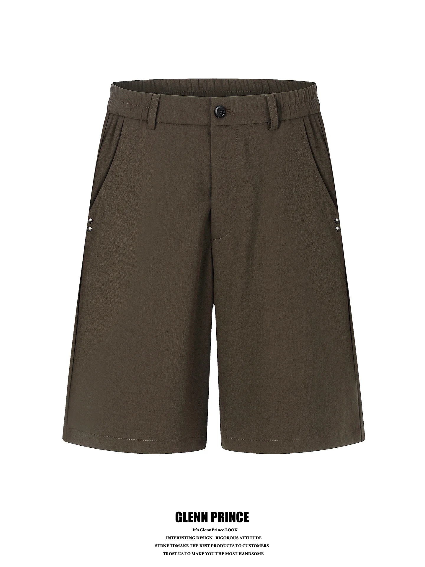 

American Retro Rivet Suit Shorts Men Summer Classic Casual Straight Five-Point Pants Youth Trend Polyester Blend Loose Fit
