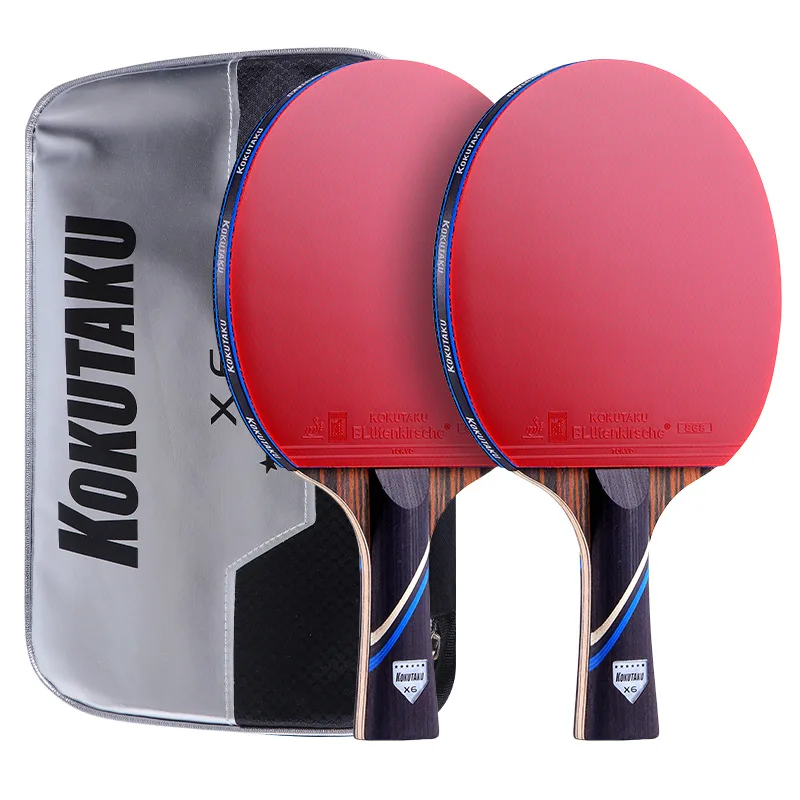 KOKUTAKU X6 Star Ping Pong Paddle Advanced 7 Plywood Ebony Carbon Table Tennis Racket Set for Training School Club