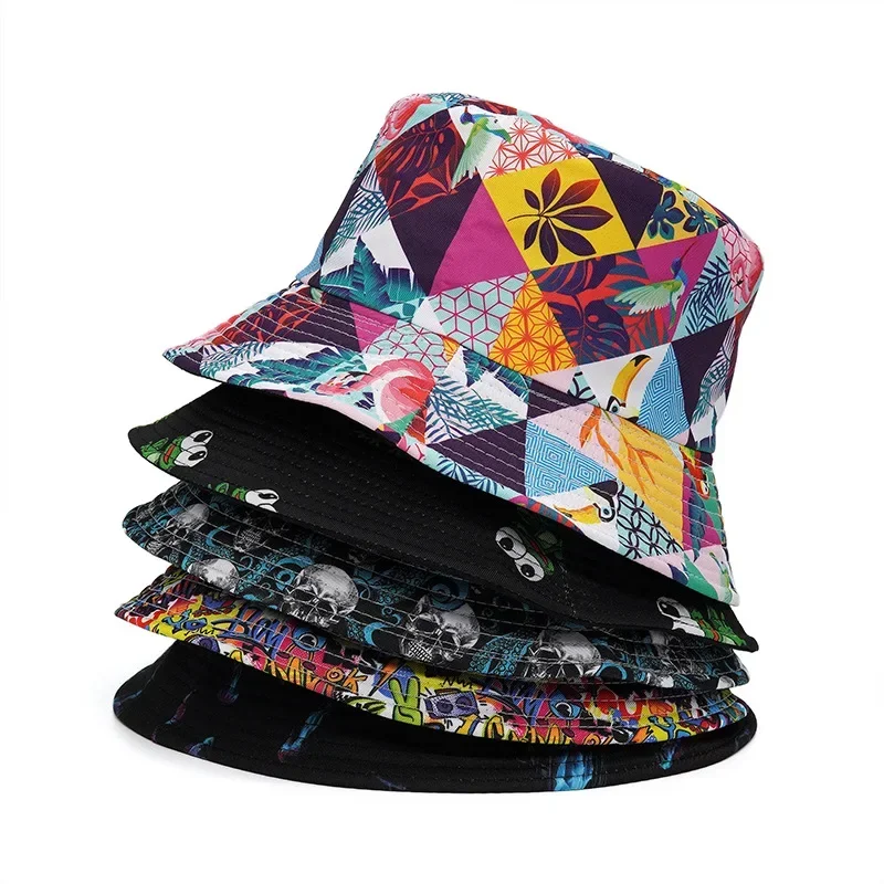 Women\'s Graffiti Bucket Hat New Summer Skull Frog Outdoor Foldable Bob Fisherman Hat Girl Gorros Panama Sun Hat