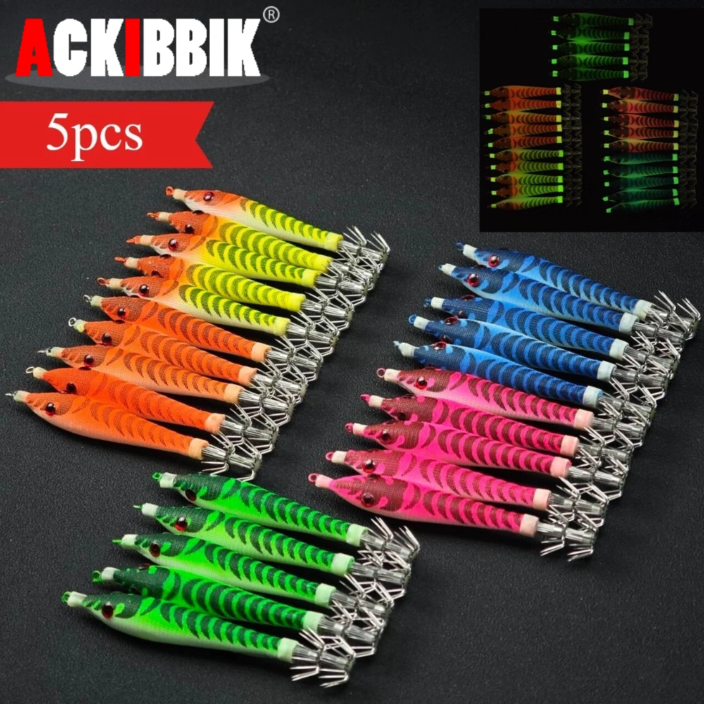 Ackibbik 5 pçs/set 10cm brilho lula gabarito de água salgada camarão iscas de pesca choco camarão iscas gancho acessórios de pesca lula jigs