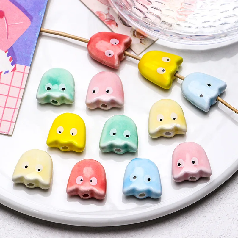 Cartoon Candy Color Hand Drawn [Cute Ghost] Ceramic Bead Bracelet Necklace Accessory