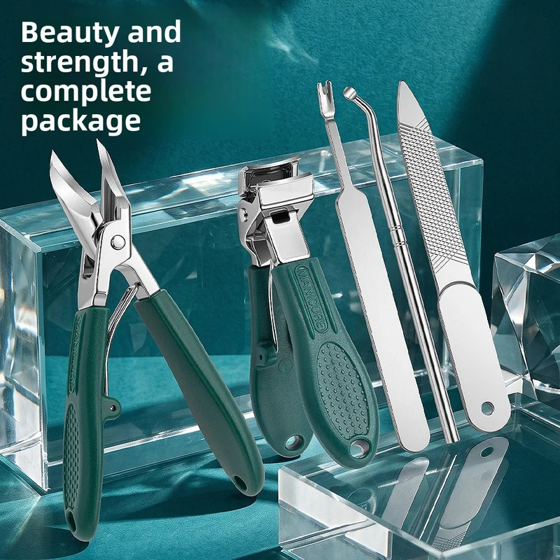 Stainless Steel Slant Edge Nail Clipper Anti-slip Paronychia Nipper 4Pcs Set, Ultra Sharp Curved Nail Cutter Manicure Tools