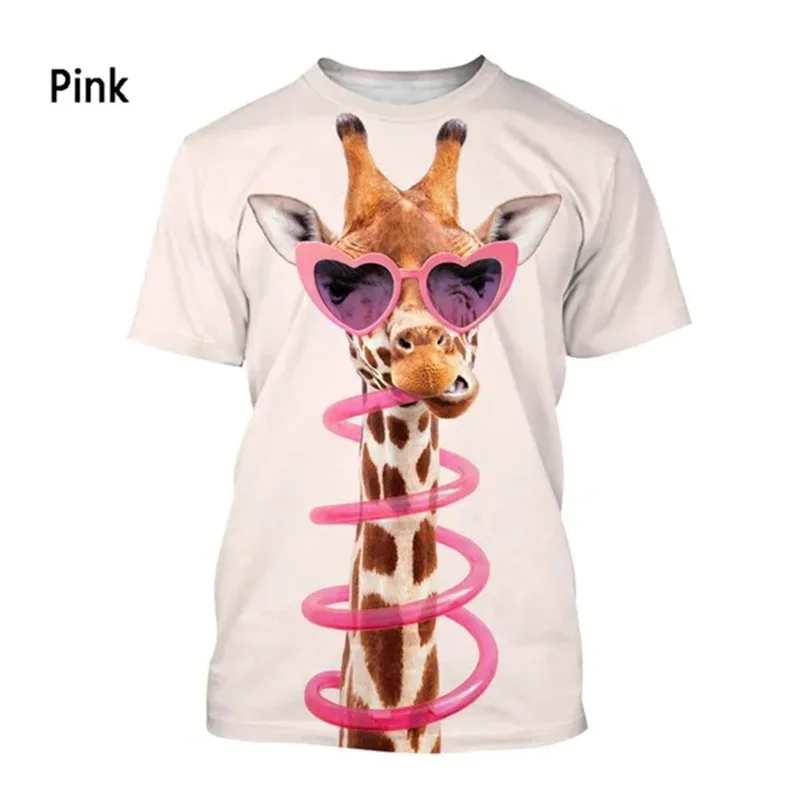 مضحك الزرافات سيكا الغزلان ثلاثية الأبعاد مطبوعة الرجال تي شيرت الصيف الشواطئ موضة س الرقبة قصيرة الأكمام عادية تيز القمم ملابس حريمي #2