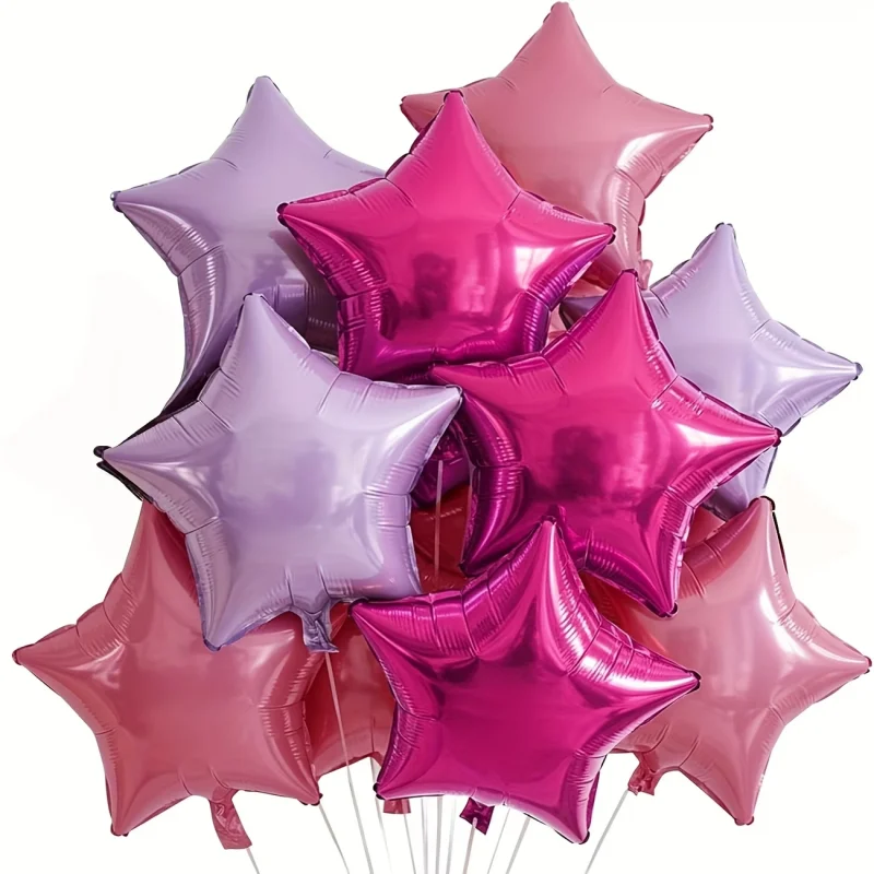 9Pcs 18 Inch Star Foil Balloons Pink Purple Rose Red, Aluminum Balloon for Birthday Wedding Anniversary Party Decor