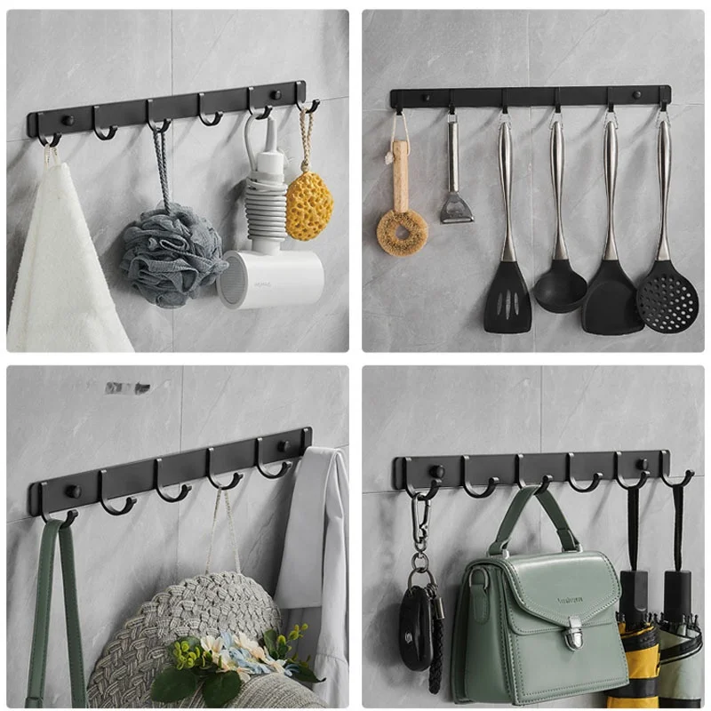 1pc Aluminum Wall Mounted Coat Hook, Wall Hanging Row Hook, Punching/Adhesive Storage Rack Hook  Towel Rack，Coat rack，Organizer