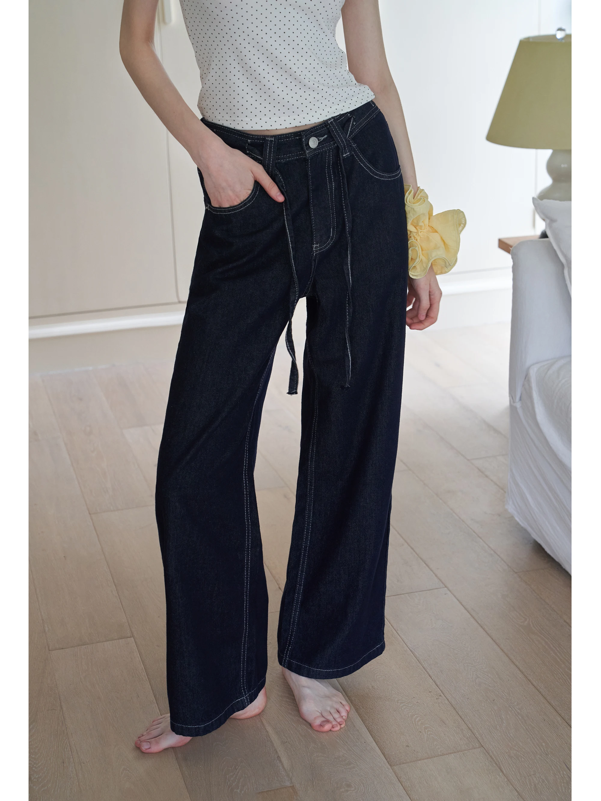 

Широкие джинсы с высокой талией, женские свободные повседневные синие джинсы прямого кроя, летние модные утягивающие брюки больших размеров