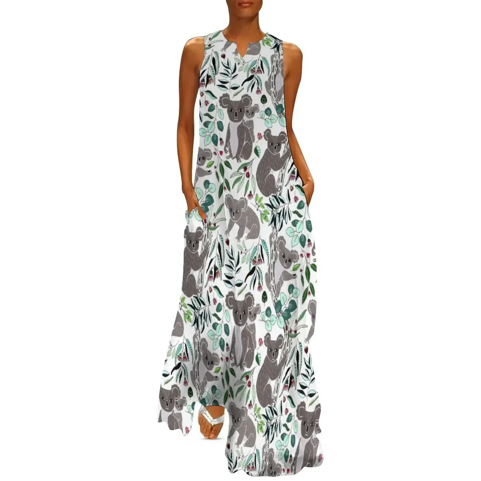 

Green Cute Cuddly Koalas Long Dress long sleeve dress Long dress beach