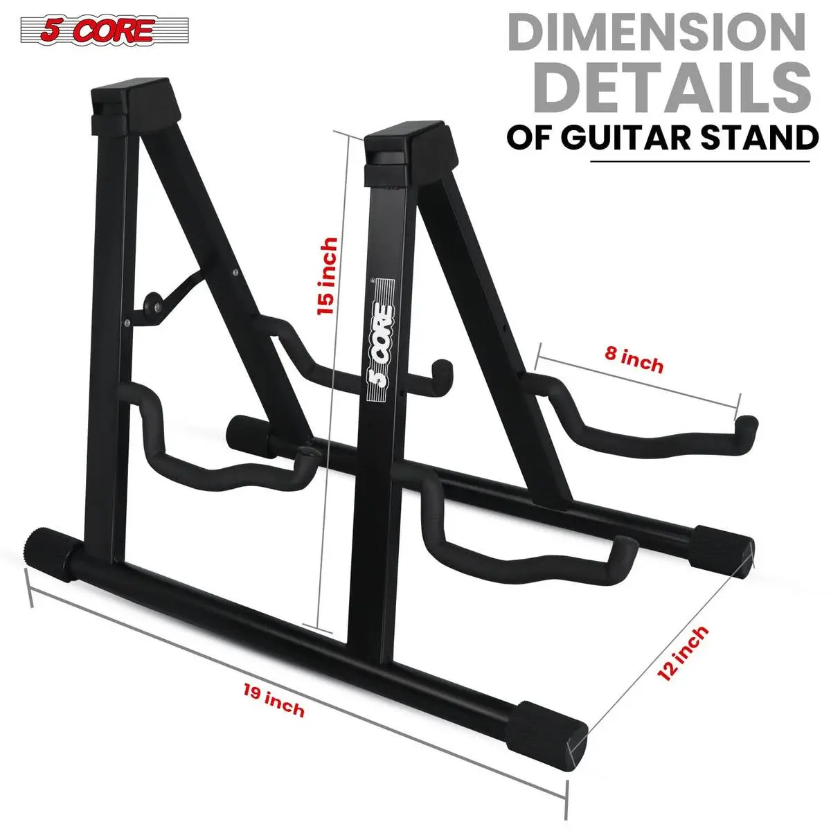 5 Core Dual Guitar Stand, Adjustable Heavy Duty A-Frame, Acoustic Electric Bass Mandolin Banjo Multi-Folding Stand, Black