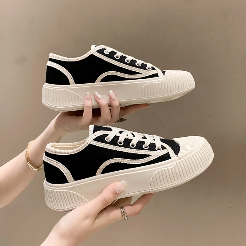 Summer Women's Shoes Student Canvas Shoes Non-slip Soft Sole Bao Head Anti-collision Casual Shoes Black Fashion