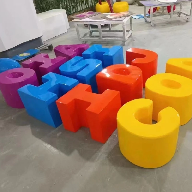 

FRP Meichen мультяшный табурет с буквами, уличный стул для отдыха, парковое сиденье для торгового центра, детское сиденье для детского сада