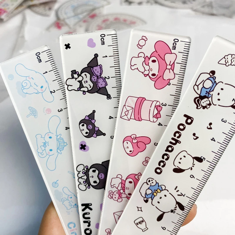 Hello Kitty Simple Creative Sweet And Cute Cartoon Pattern High-value Learning Stationery Plastic Ruler Four-piece Set Wholesale