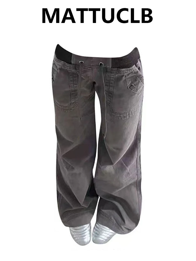 Women's Baggy Jean Boyfriend Wide Fit Drawstring Cleanfit Denim Pants Y2K Japanese Harajuku 2000s American Retro Long Trousers