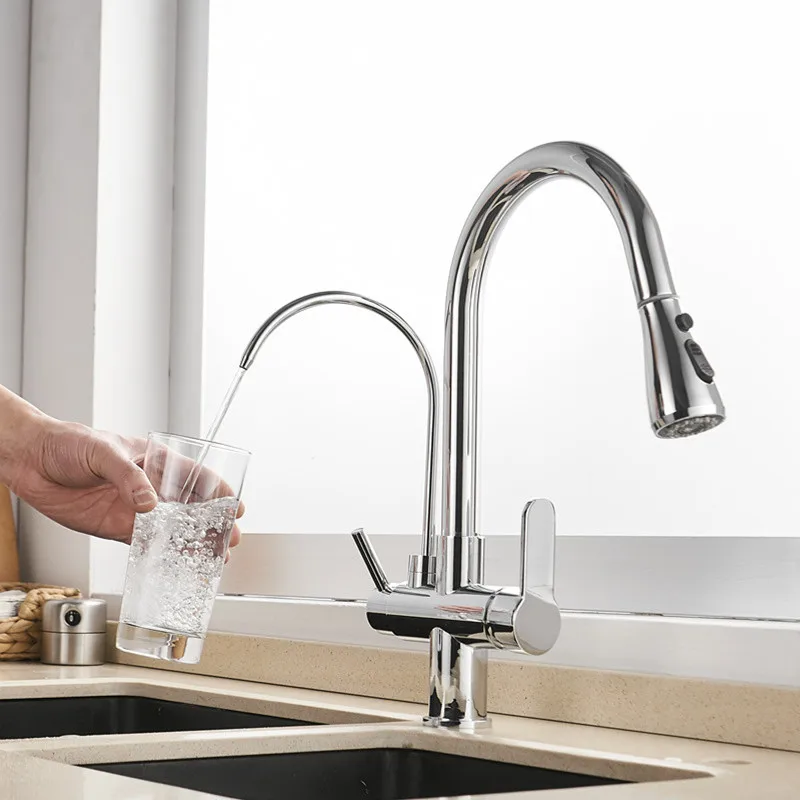 Handfree Touch on Filter Kitchen Faucets with Pull Down Hot Cold Kitchen Sink Mixer Tap Chrome Gold Sensor Touch Kitchen Faucet