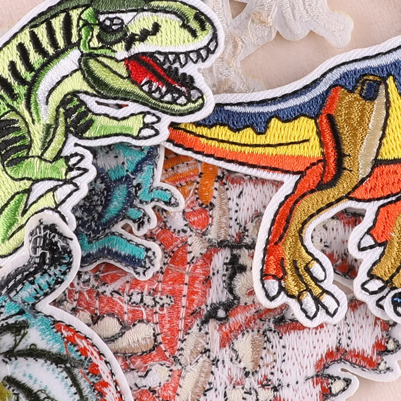 15pcs Lot Dinosaur Iron On Patches For Clothes Kids Embroidered Animals Jacket Sew Set Pack Boys Parches In Bulk Thermal Anime