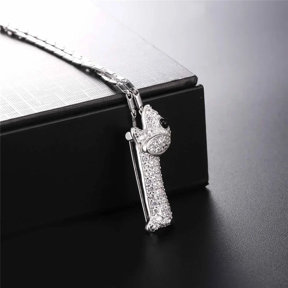 U7 Cubic Zirconia Sausage Dog Necklace for Men Women Cute Dachshund Wiener Dog Badger Animal Pet Lover Jewelry Gift QC24