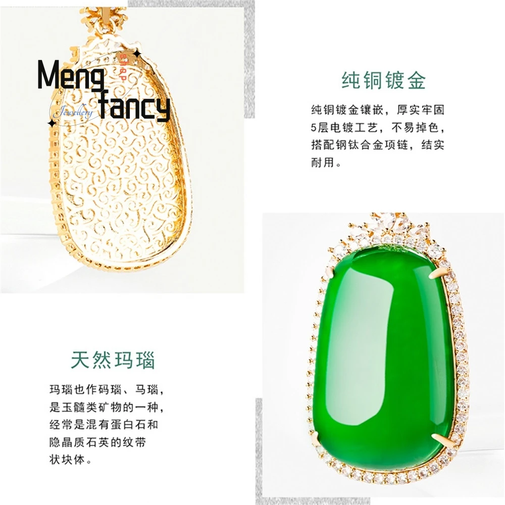 أصيلة العقيق الأخضر الطبيعي Fugua النحاس مطلية بالذهب مع الجليد اليشم قلادة المرأة قلادة الأزياء قلادة المجوهرات الجميلة