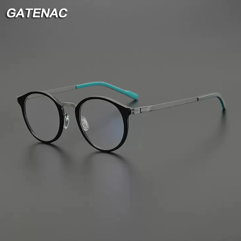 Gatenac Vintage Titanium Glasses Frame For Men Round Ultra Light Myopia Prescription Eyeglasses Frame Women Luxury Brand Eyewear