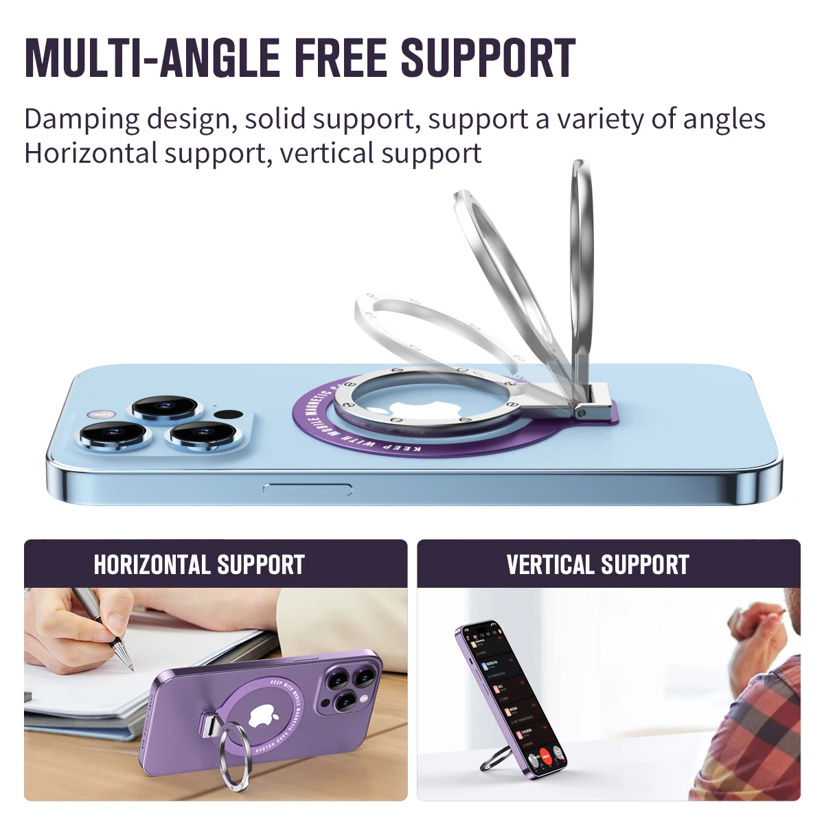 Cell Phone Ring Holder Stand Finger Grip Degree Rotation Kickstand Compatible iPhones Wireless charging