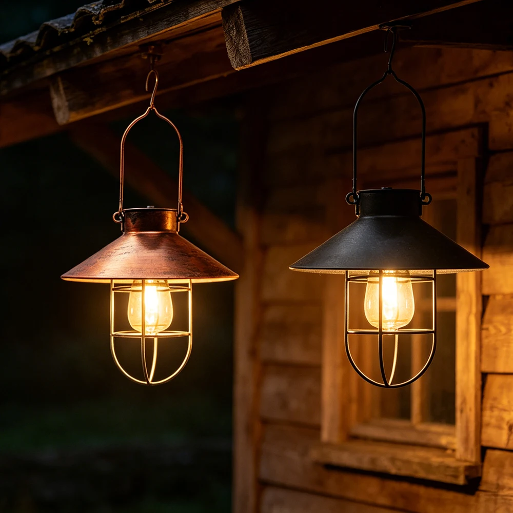 

Outdoor Hanging Solar Lantern, Solar Tungsten Filament Light, Retro Metal Solar Lantern Light, Warm White Bulb Solar LED Light