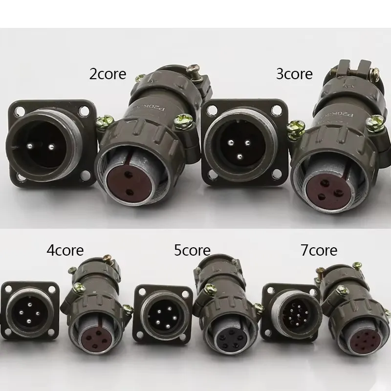 Aviation Plug Socket Round Connector P20 Series 2.3.4.5.7 Core Pins Interface Diameter 20MM