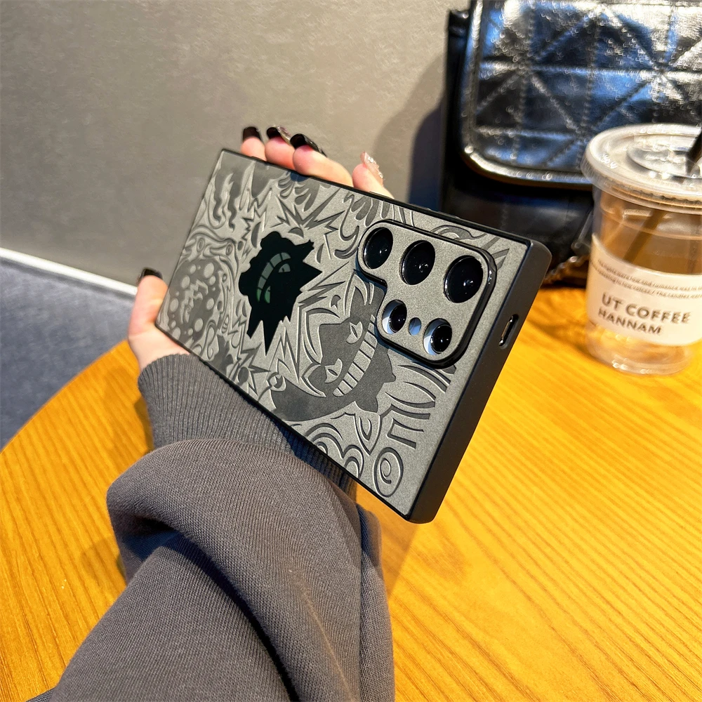 ثلاثية الأبعاد لطيف حوش الجيب البوكيمون بيكاتشو مكافحة الفراء الليزر قضية الهاتف لسامسونج S22 S23 S24 الترا S25 A55 الفاخرة الفراء أغطية جلد