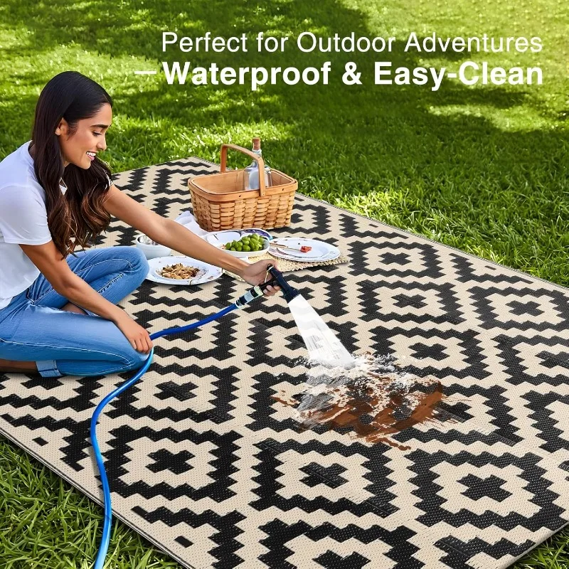 Waterproof Outdoor Rug 5x8 ft, Outdoor Plastic Straw Rug for Camping, RV Mat Outside, Outdoor Carpet for Porch, Deck, Bac