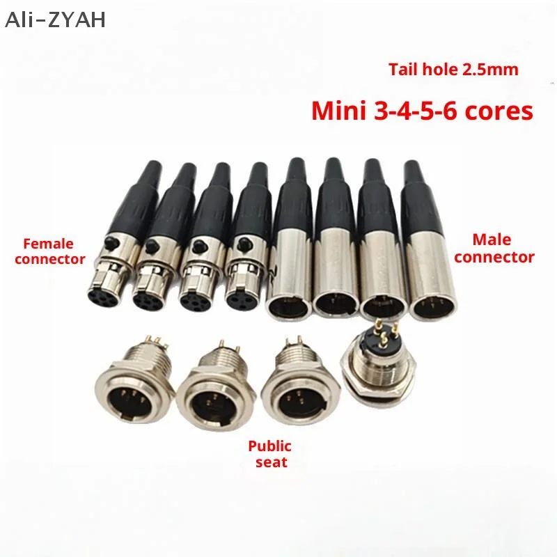 1Pcs Small XLR Audio Straight Connector Mini XLR 3/4/5/6 Pin Female / Male Plug Male Socket For Microphone Cable