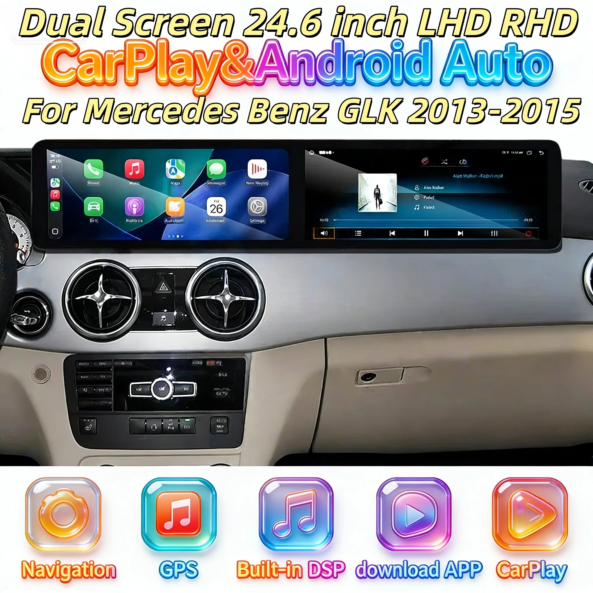 24.6 inch Android 13 Auto Radio Carplay  For Mercedes Benz GLK X204 2013-2015 Multimedia GPS Navigation Head unit LHD RHD
