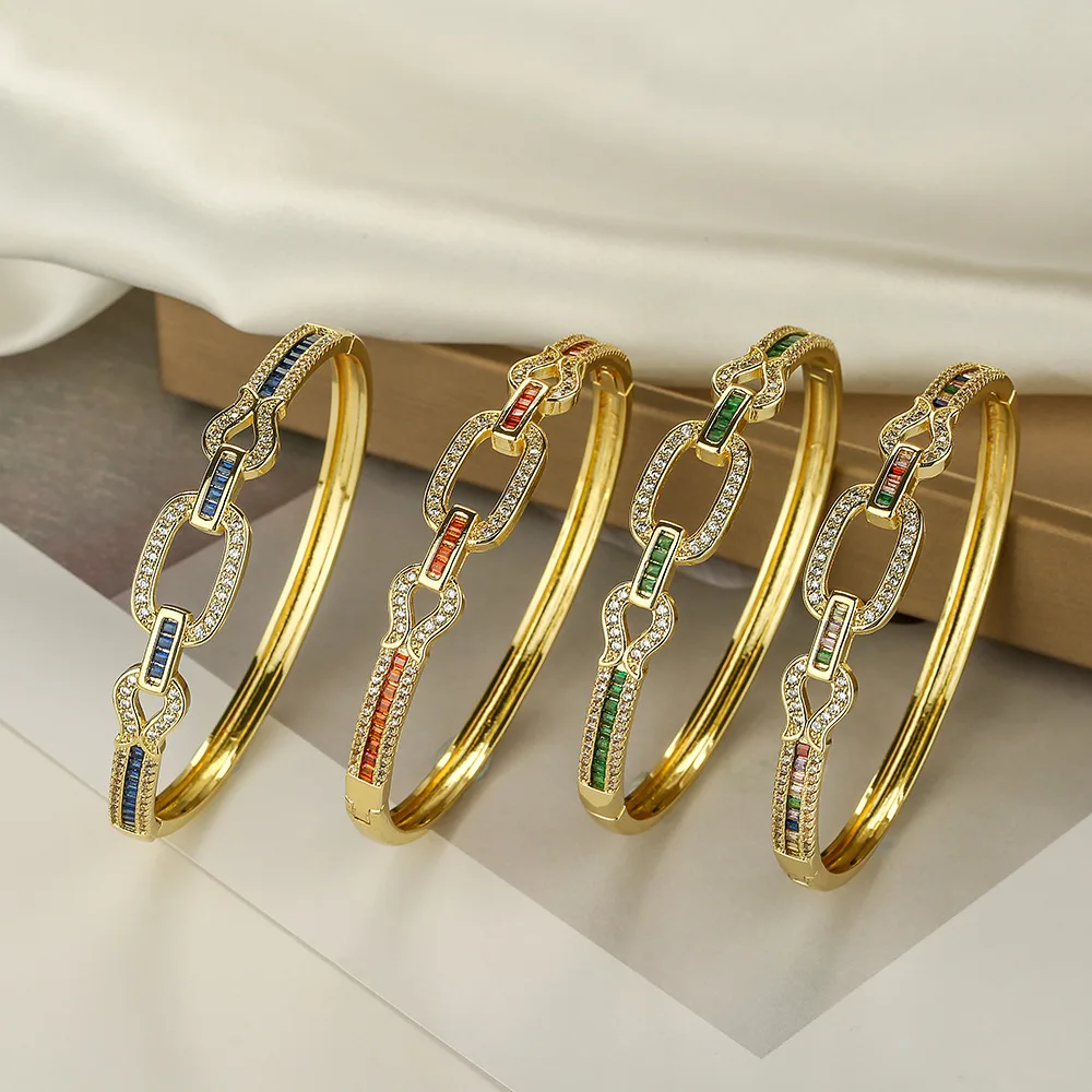

Классические гальванические цветные циркониевые браслеты из 18-каратного золота, роскошные геометрические браслеты для женщин, модные подарки для женщин, ювелирные изделия