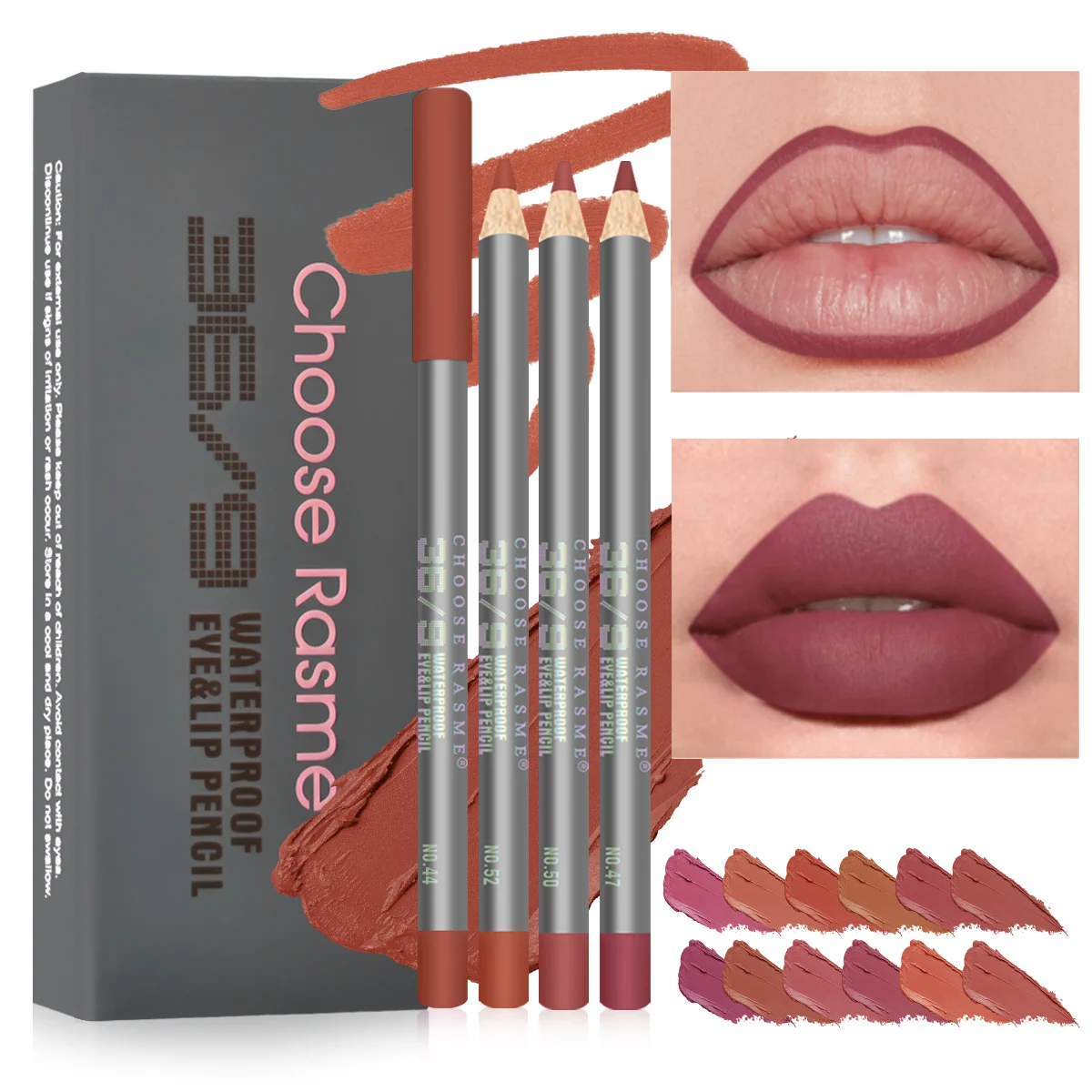 12本入り ベルベットマットリップライナーセット - 長持ちする多用途な色合い 長持ちするリップメイク ベリー、ブラウン、ピンク リップペンシル